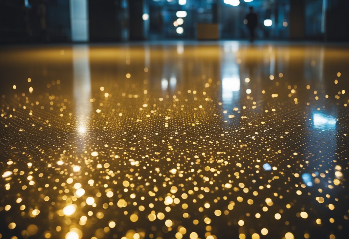 A smooth, glossy epoxy floor shines under bright lights, reflecting the surrounding space in Squirrel Hill