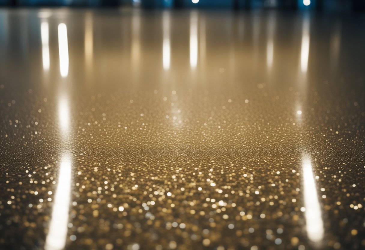 A smooth, glossy epoxy floor shines under bright lighting, showcasing its durability and modern aesthetic